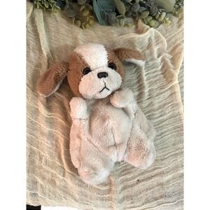 Lillian Vernon plush dog hand puppet white and brown preschool retro stuffed toy